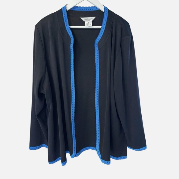 Misook Black with Blue Trim 100% Acrylic Open Cardigan Women's size 3X - Picture 1 of 7
